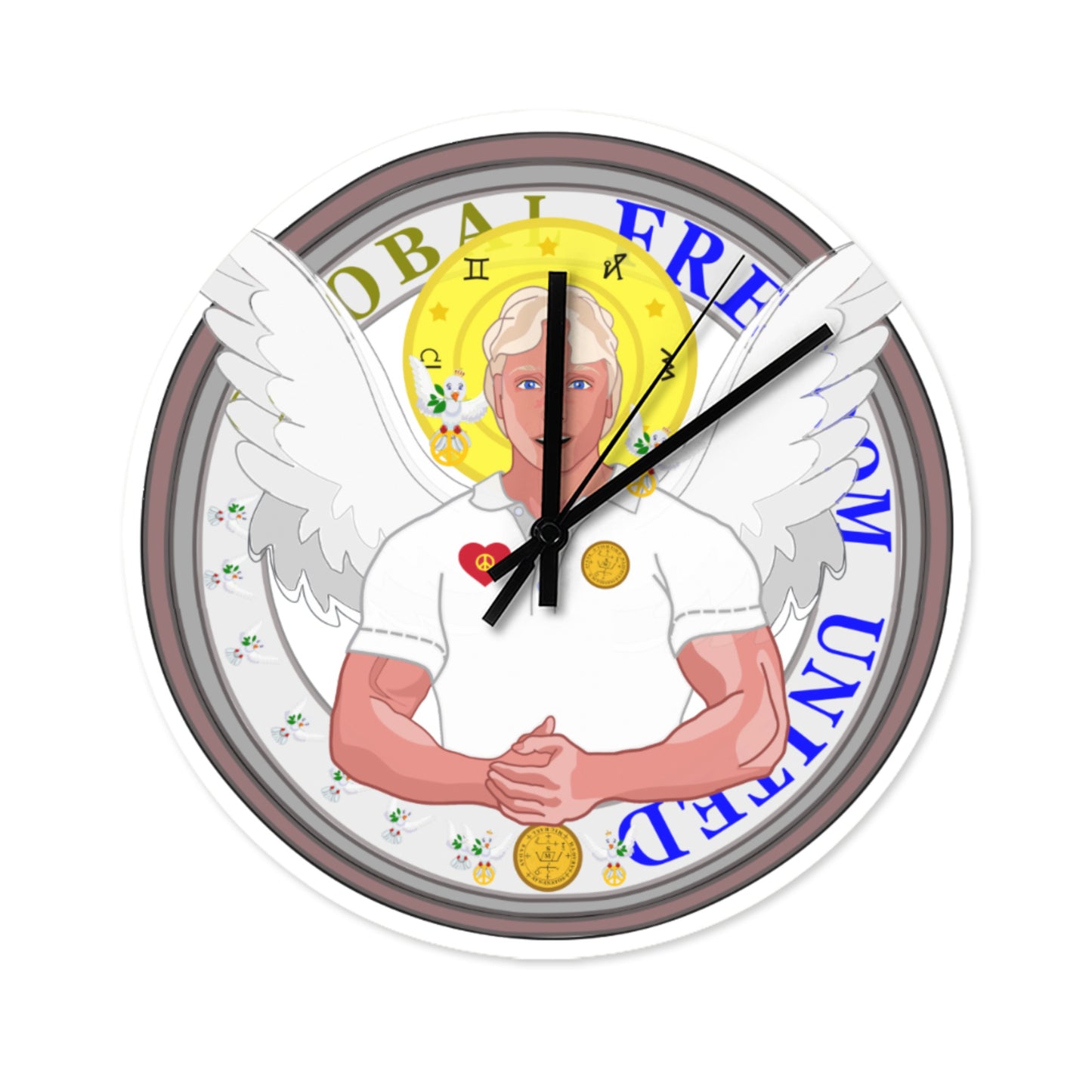 Wooden Wall Clock Global Freedom United Archangel Michael No2