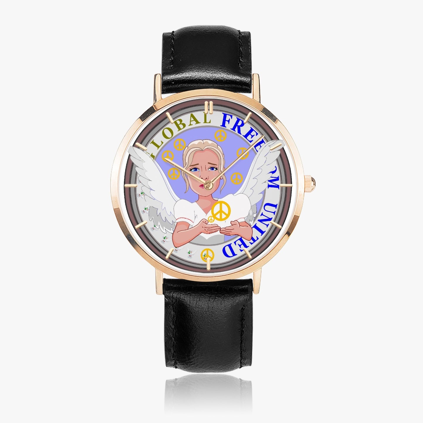 Hot Selling Ultra-Thin Leather Strap Quartz Watch (Rose Gold With Indicators) GLOBAL FREEDOM UNITED ANGEL OF PEACE OLD PEACE GIRL