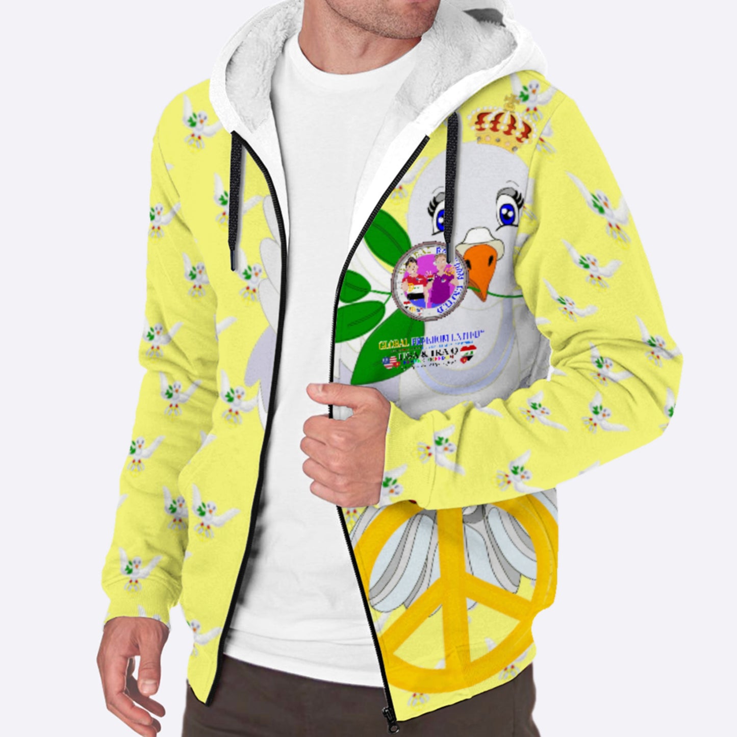Plush Hoodie GLOBAL FREEDOM UNITED© Men Iraq  & USA Yellow