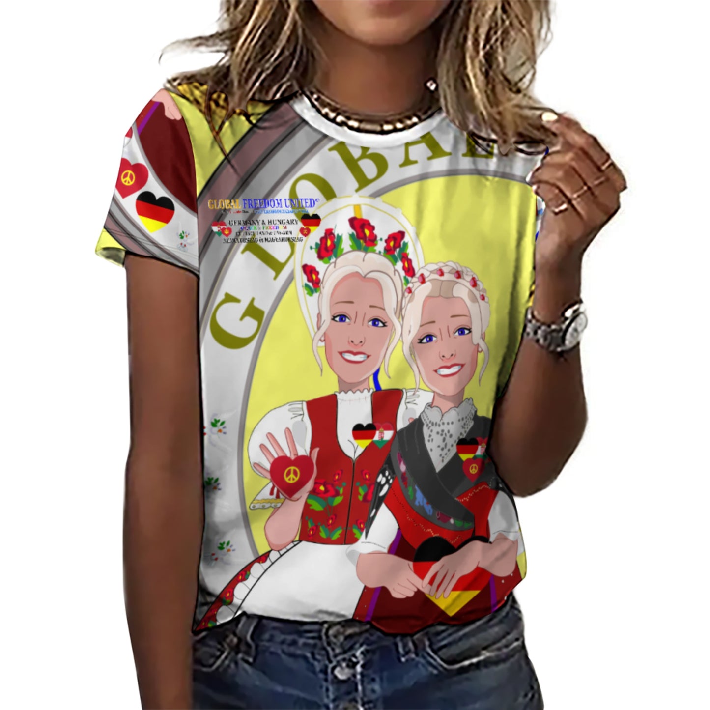 Women´s T-shirt 3 GLOBAL FREEDOM UNITED© Women Germany & Hungary Yellow