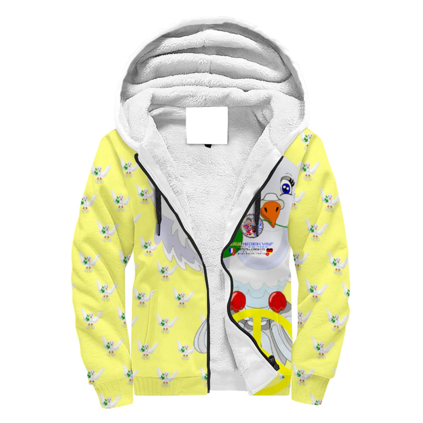 Plush Hoodie GLOBAL FREEDOM UNITED© Women French & Germany Yellow