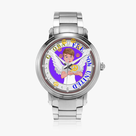 New Steel Strap Automatic Watch (With Indicators) GLOBAL FREEDOM UNITED ANGEL OF PEACE OLD PEACE BOY