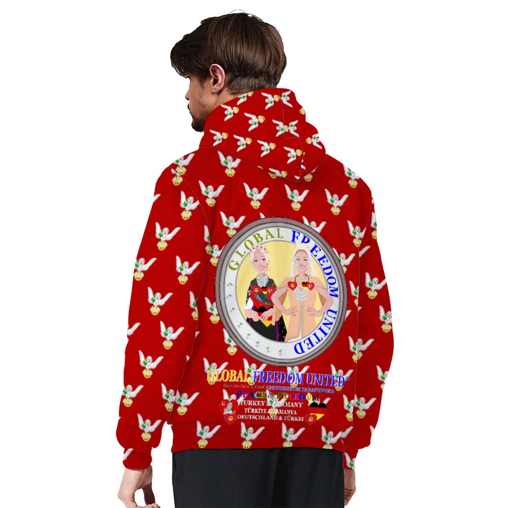 Plush Hoodie GLOBAL FREEDOM UNITED© Women Turkey & Germany Red
