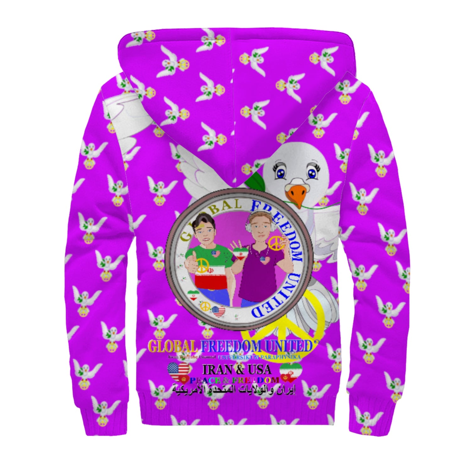 Plush Hoodie GLOBAL FREEDOM UNITED© Men Iran & USA Lilac