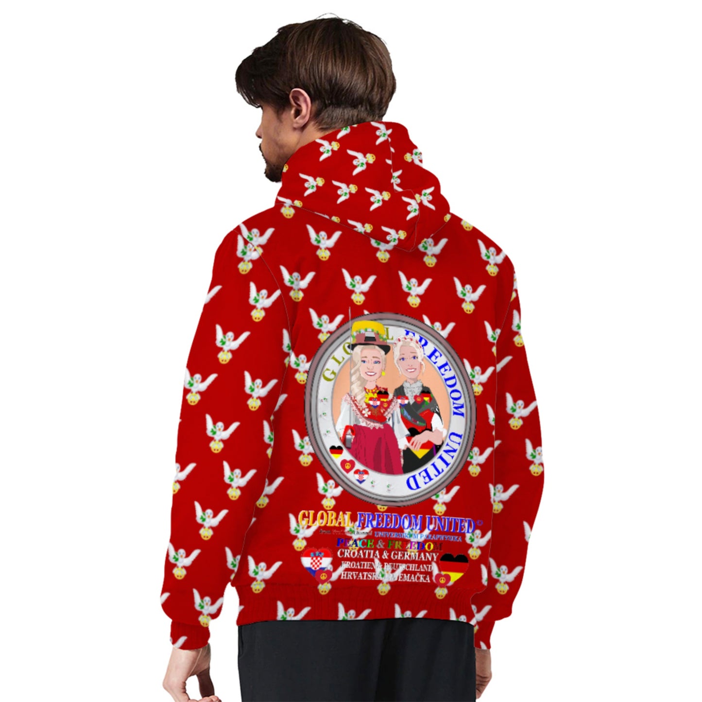 Plush Hoodie GLOBAL FREEDOM UNITED© Women Croatia & Germany V2 Red