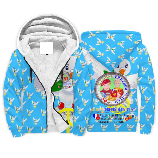 Plush Hoodie Global Freedom United French & Russia Old Peace Blue