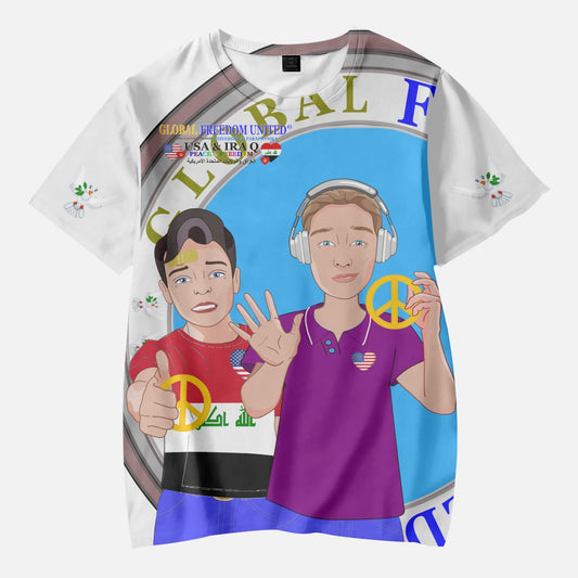 GLOBAL FREEDOM UNITED BOYS IRAQ & USA OLD PEACE WIGHT AOP Kids' Short T-Shirts