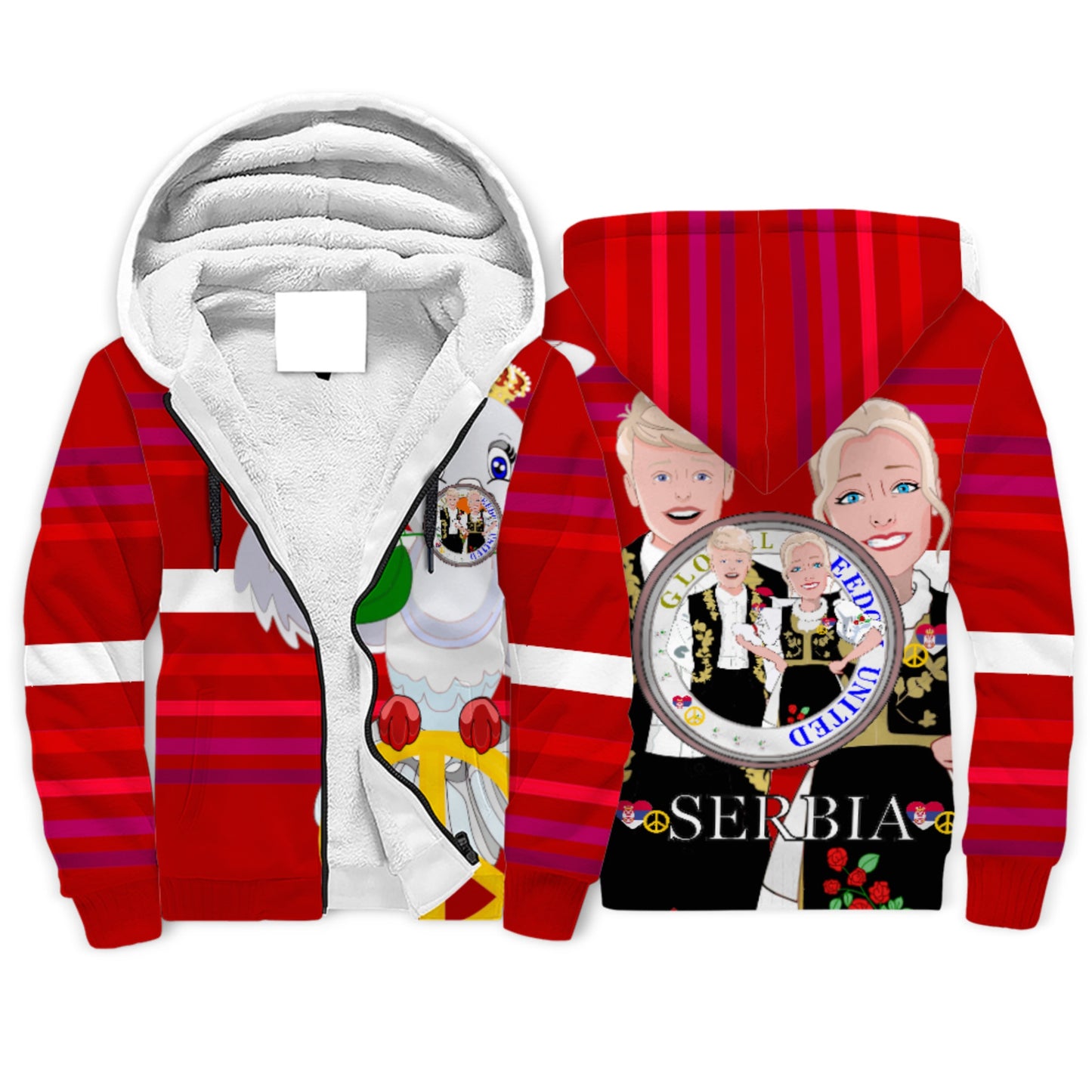 Plush Hoodie 1 Global Freedom United Couple Edition Serbia Red