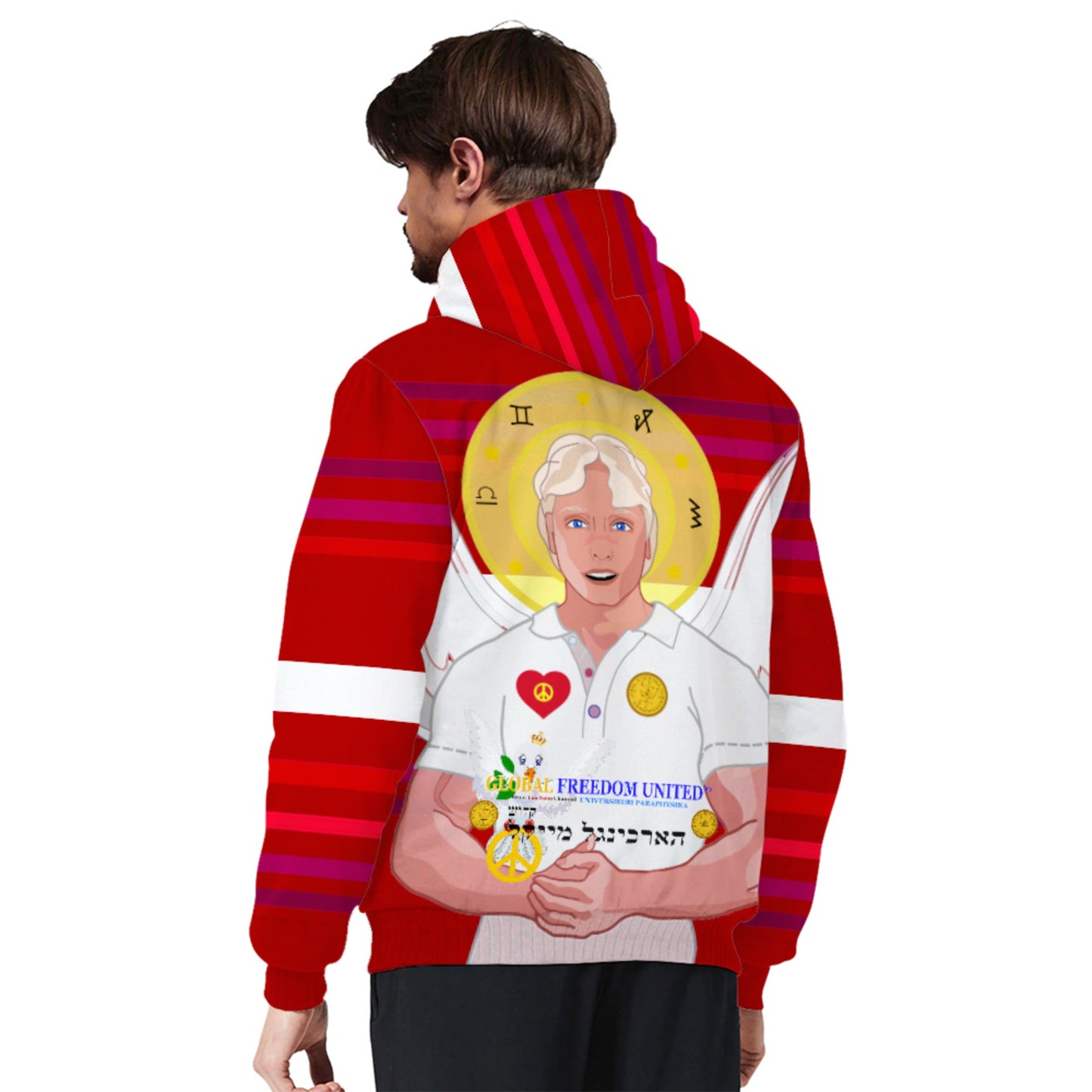 Plush Hoodie Global Freedom United Archangel Michael Hebrew Red