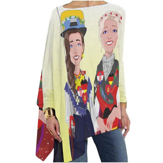 Pullover Long Sleeve T-Shirt GLOBAL FREEDOM UNITED© Women Croatia & Germany Yellow