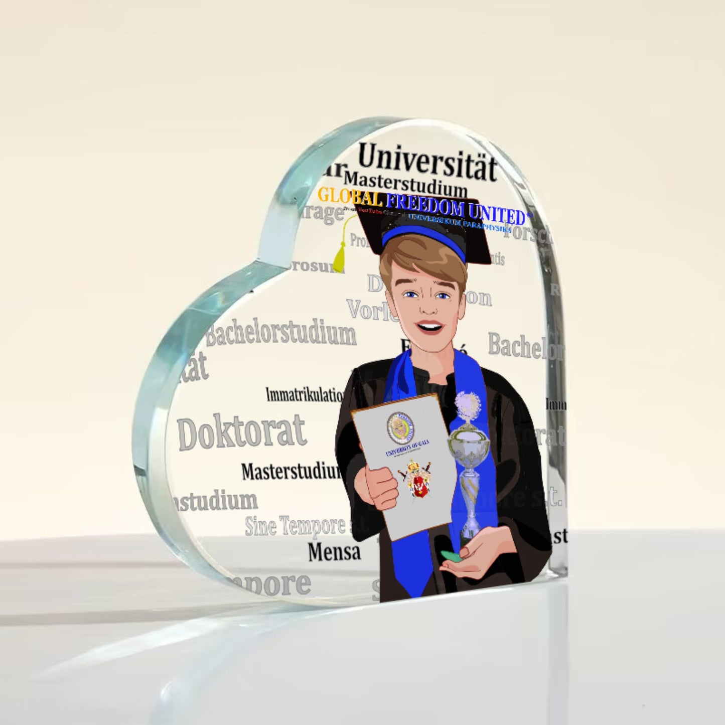 Acryl Heart Global Freedom United Student Boy Silver Place Brown Hair 1