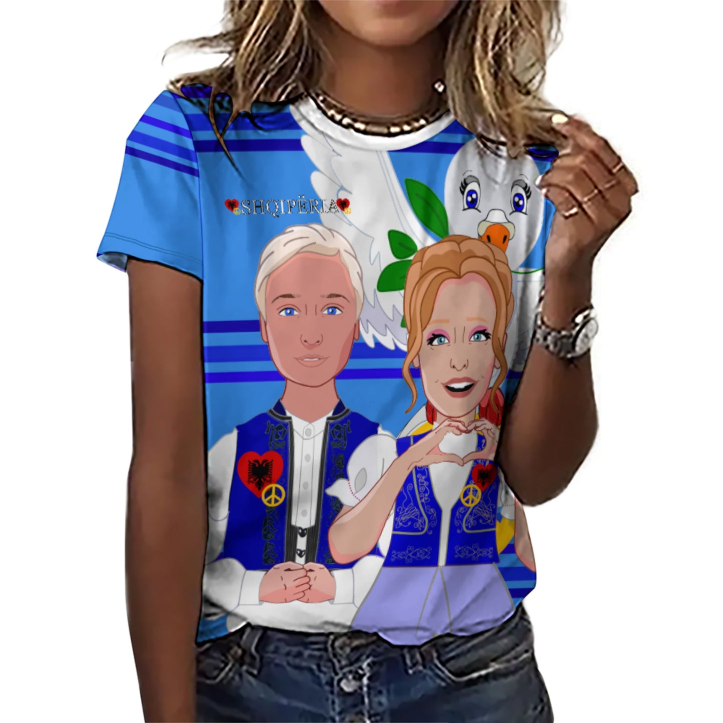 Women' S T-shirt GLOBAL FREEDOM UNITED© Couple Edition Albania Deep Blue