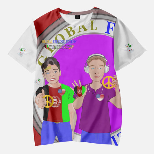 GLOBAL FREEDOM UNITED© Boy AFGHANISTAN & USA RED AOP Kids' Short T-Shirts