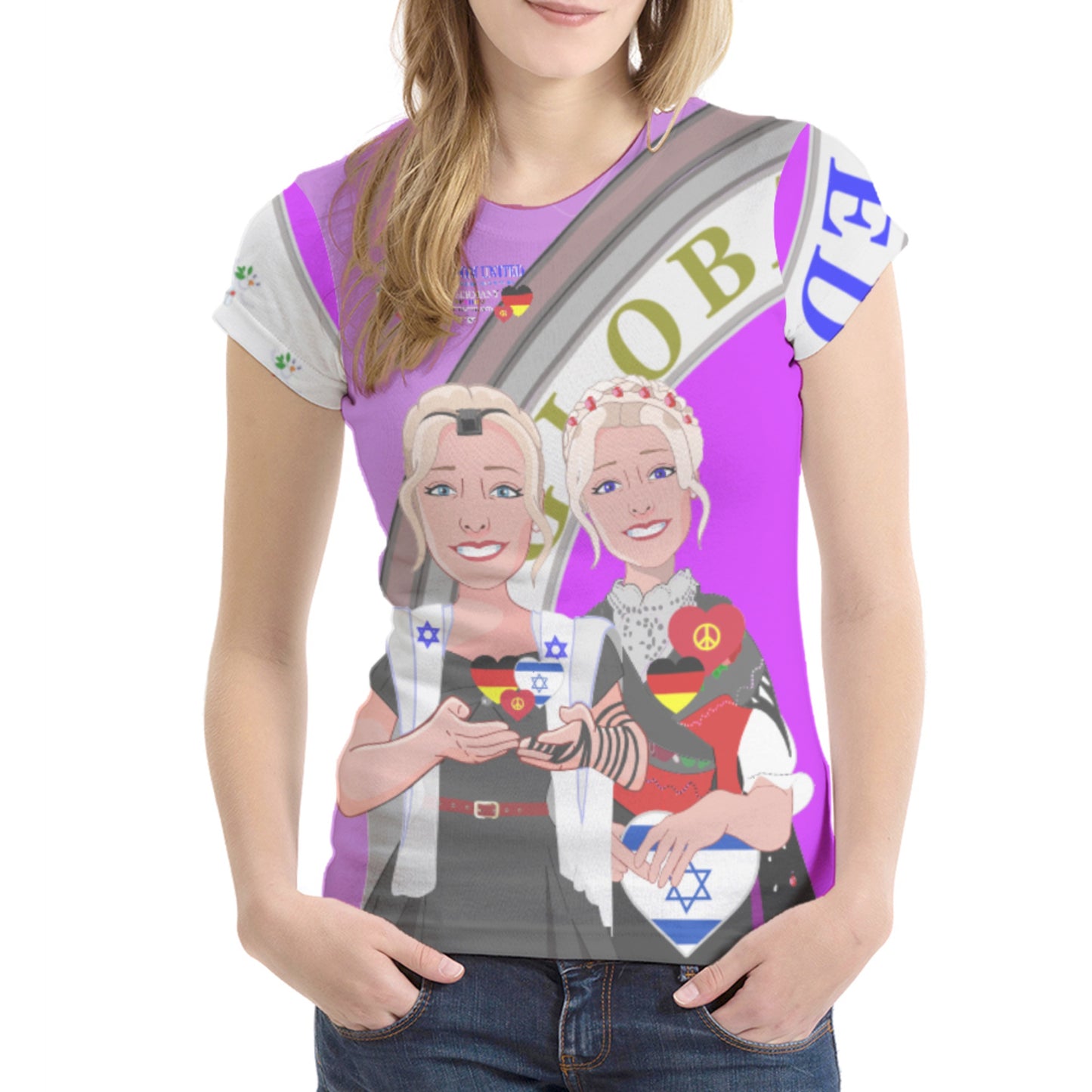 Women´s T-shirt GLOBAL FREEDOM UNITED© Israel & Germany Old Peace Version 2 Lilac