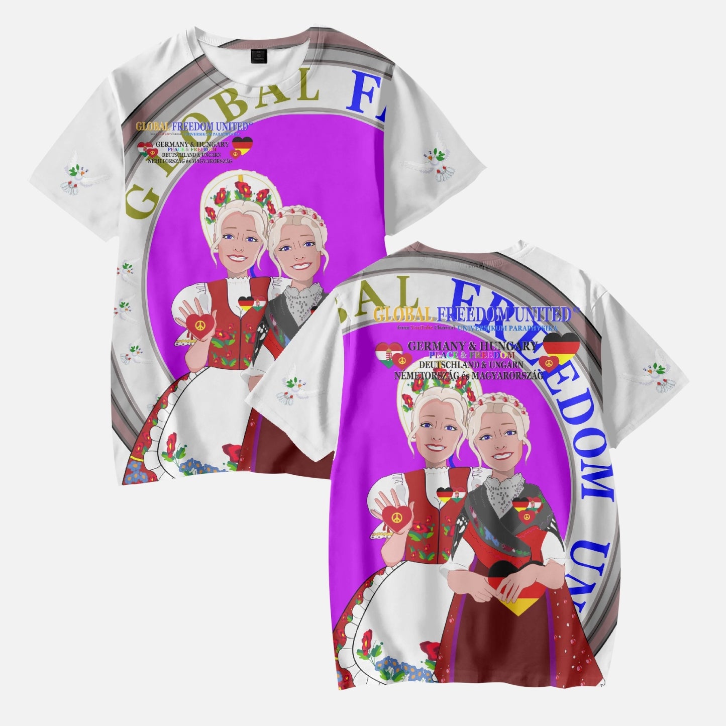 GLOBAL FREEDOM UNITED GIRLS GERMANY & HUNGARIE OLD PEACE WIGHT AOP Kids' Short T-Shirts
