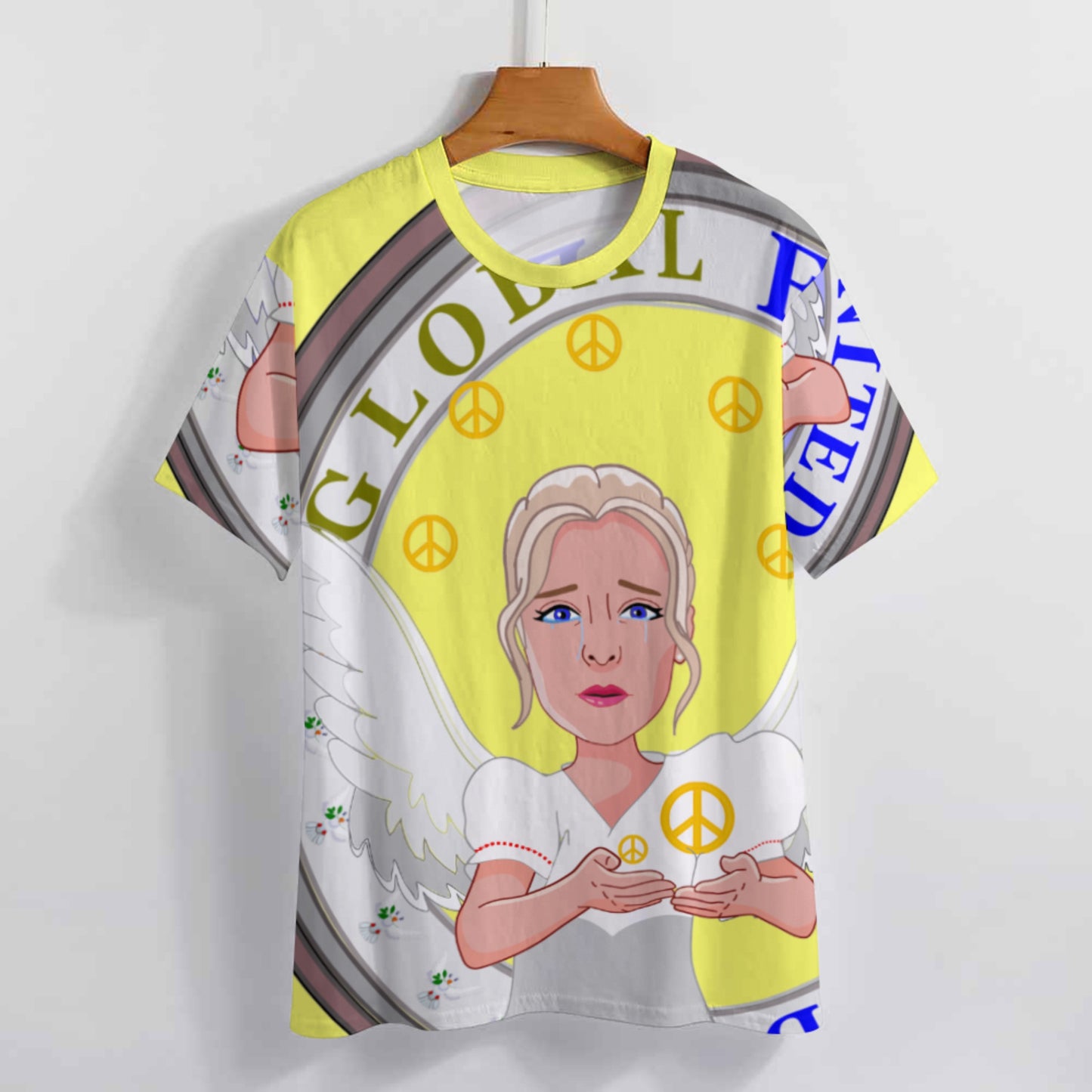 Women´s T-shirt 2 Global Freedom United Women Peace Of Angel Old Peace Yellow