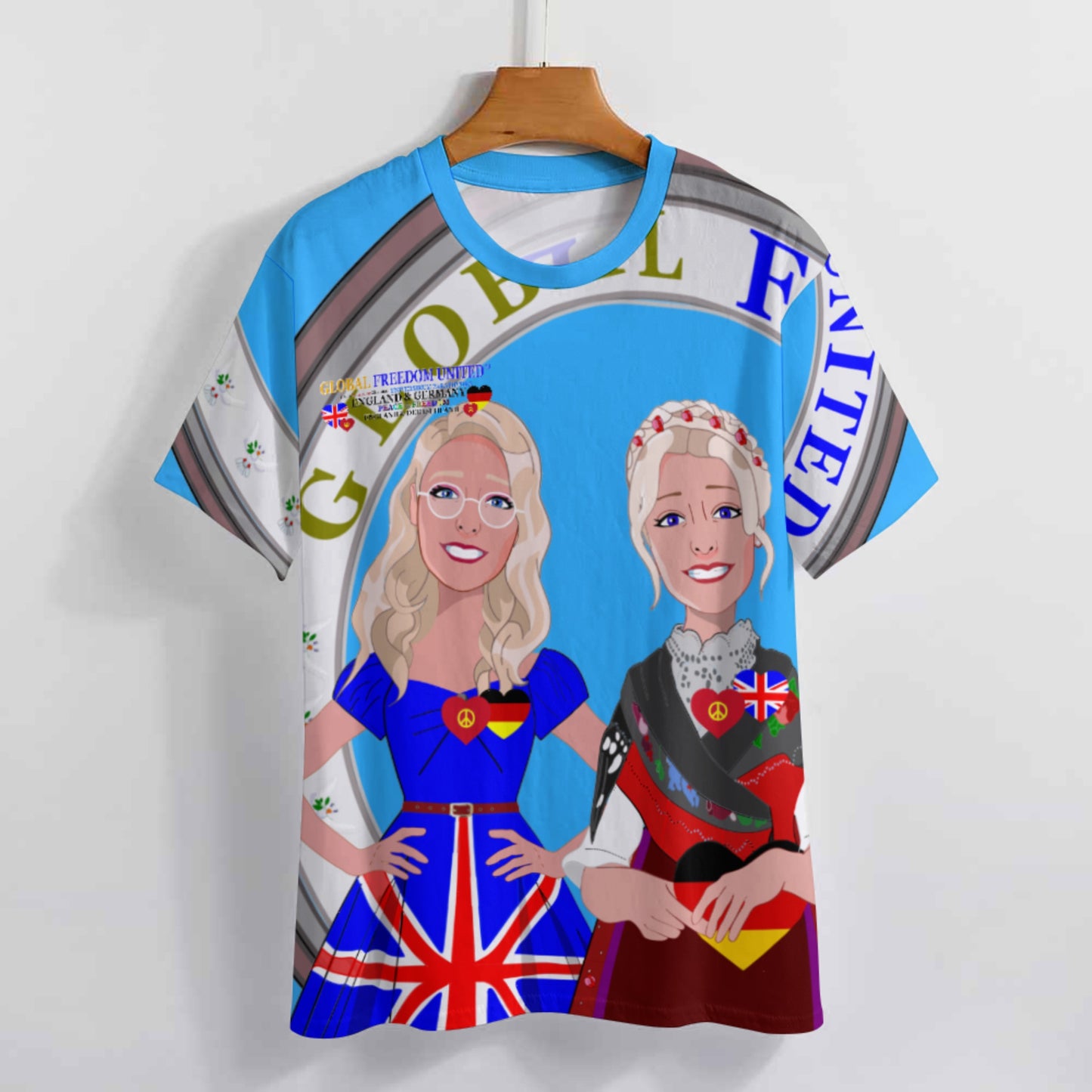 Women´s T-shirt 2 GLOBAL FREEDOM UNITED© Women England & Germany  Blue