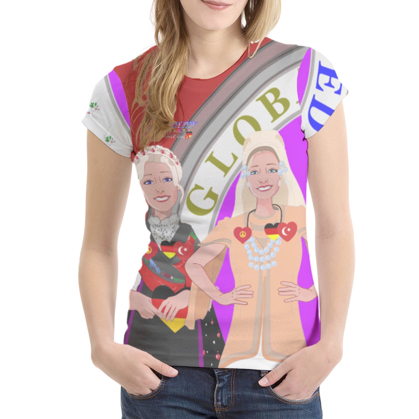 Women´s T-shirt 2 GLOBAL FREEDOM UNITED© Women Turkey & Germany Red