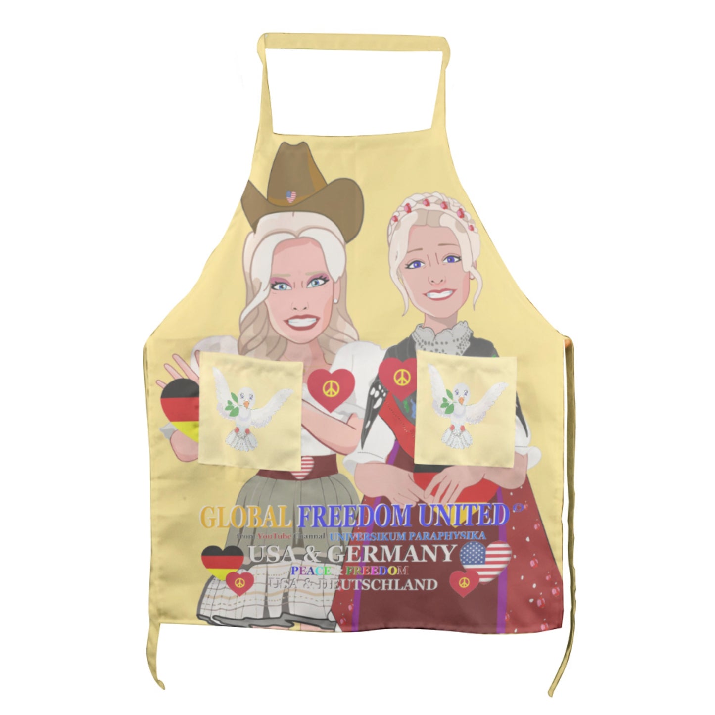Apron GLOBAL FREEDOM UNITED© Women USA & Germany Yellow