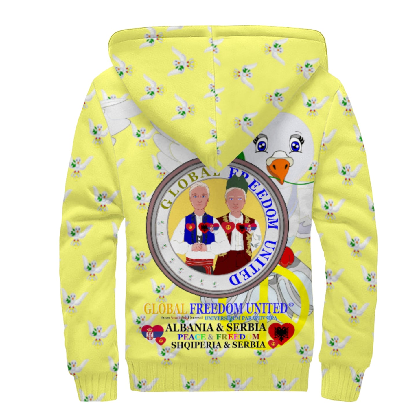 Plush Hoodie GLOBAL FREEDOM UNITED© Men Albania & Serbia Yellow