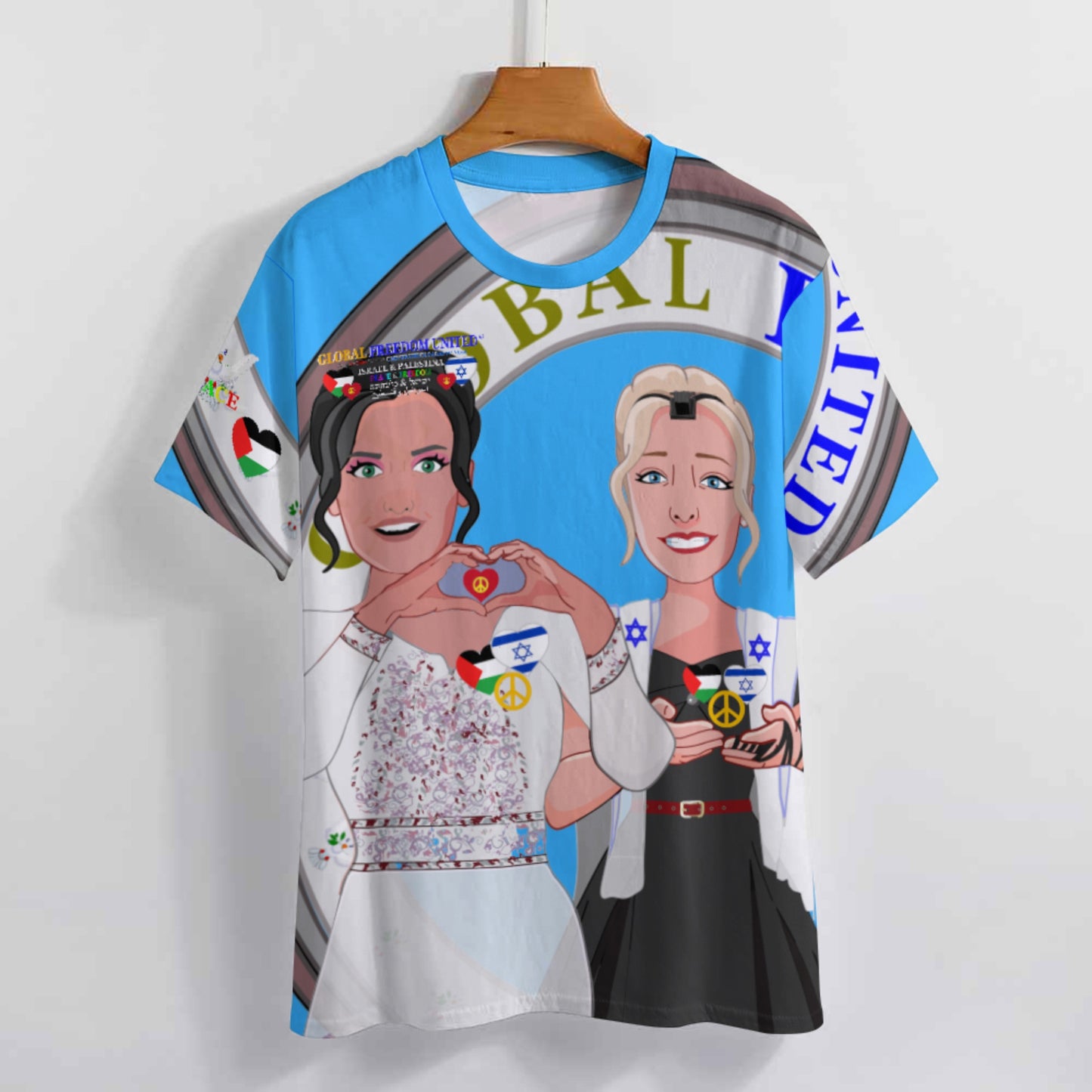 Women´s T-shirt 3 GLOBAL FREEDOM UNITED© Women Palestina & Israel Blue