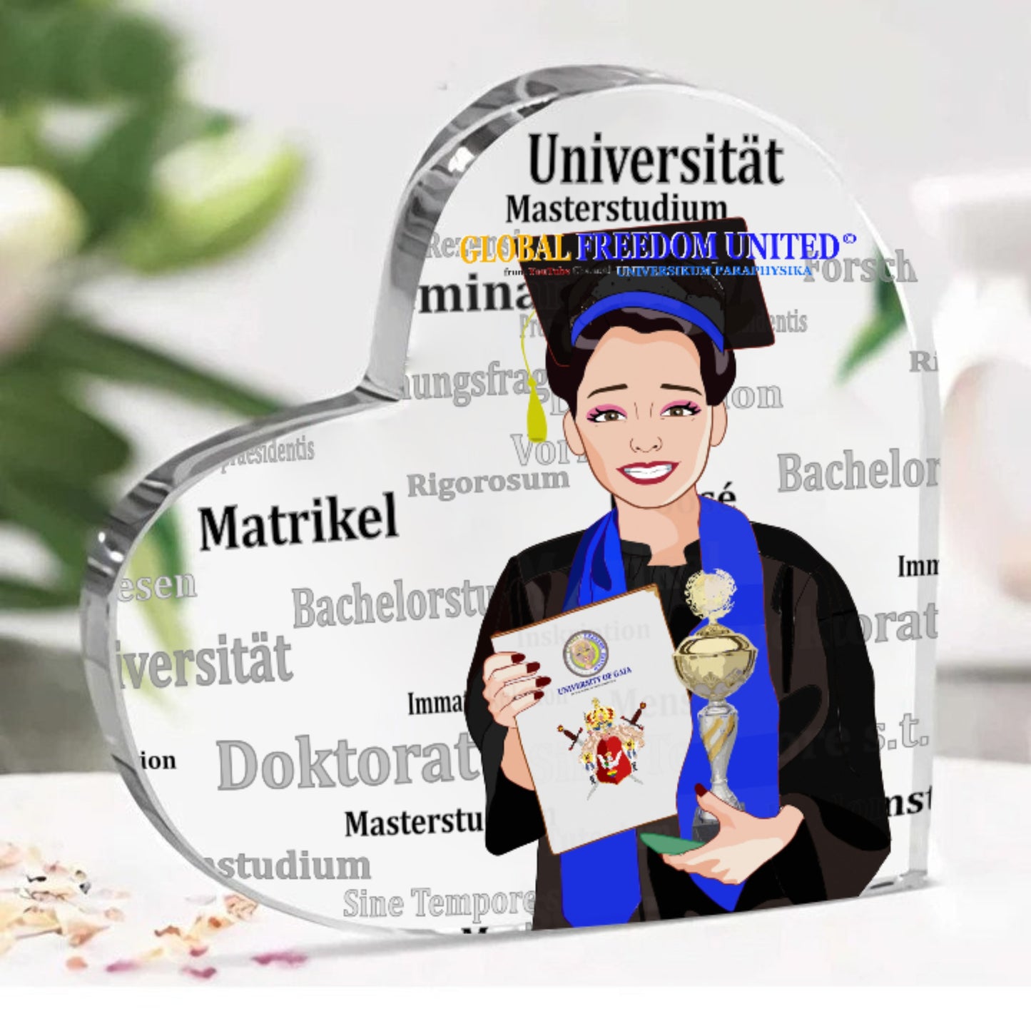 Acryl Heart Global Freedom United Asia Student Girl Gold Place