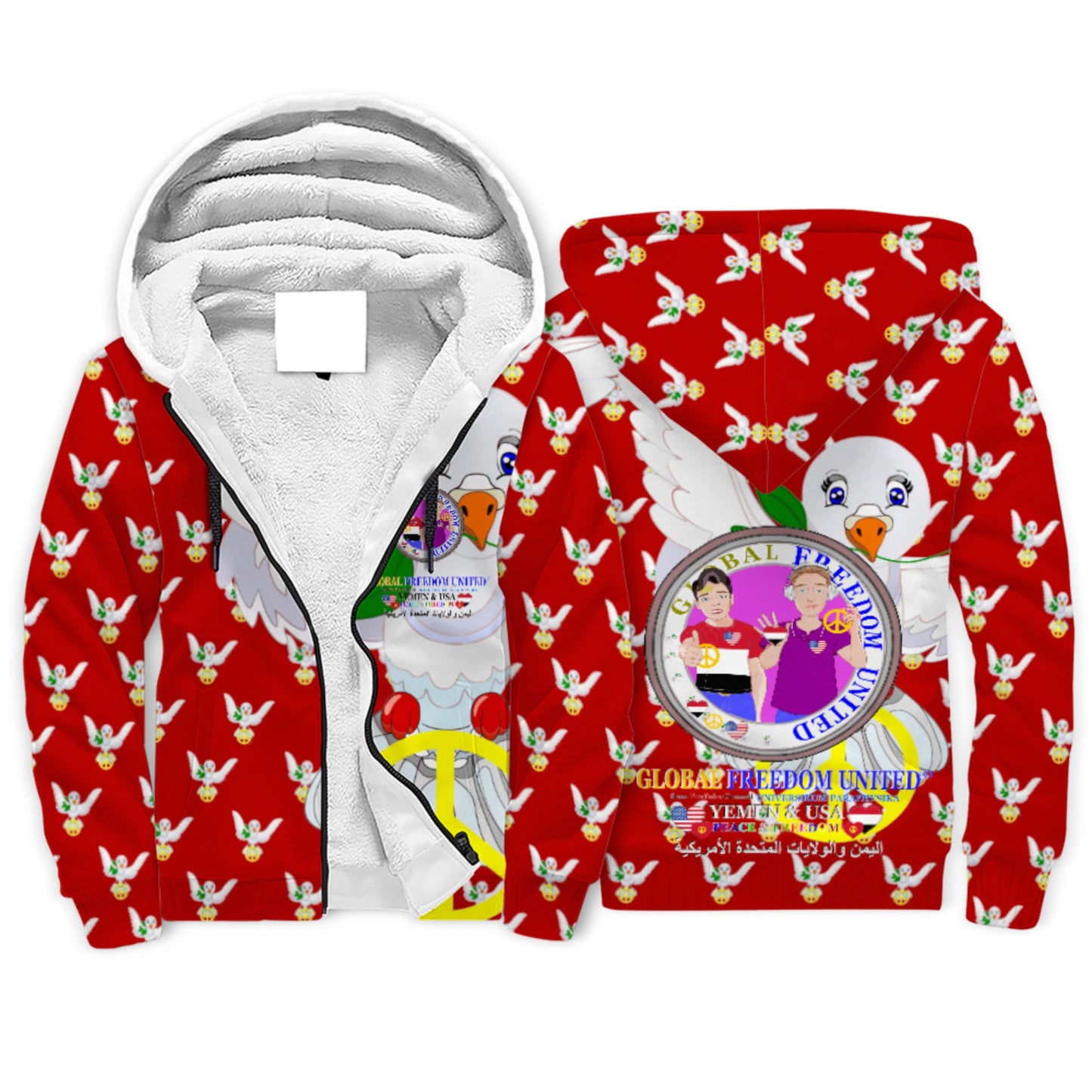 Plush Hoodie GLOBAL FREEDOM UNITED© Men Yemen & USA Red