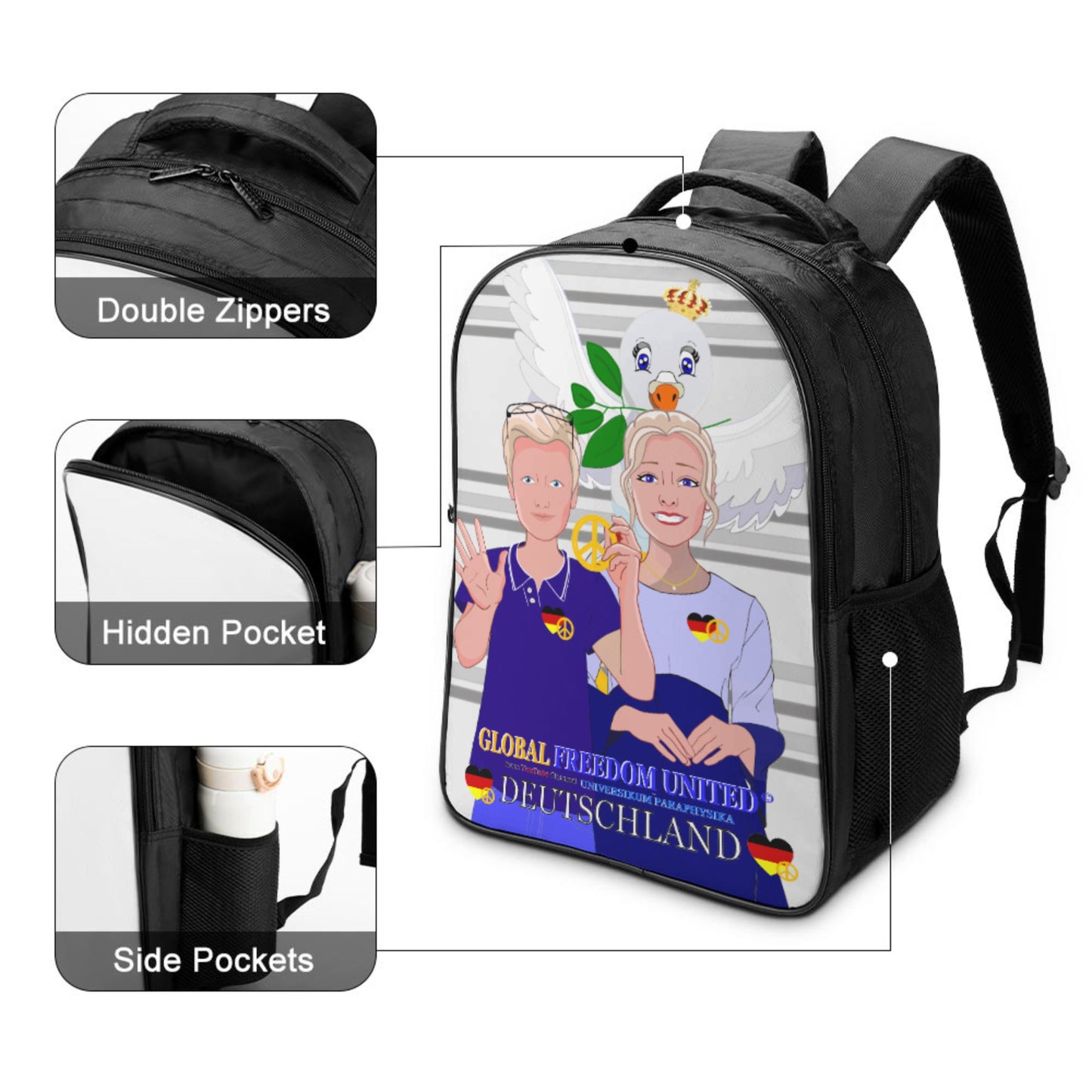 Backpack 16 Inch 2 Compartment Global Freedom United Couple Edition Germany V2 Grey