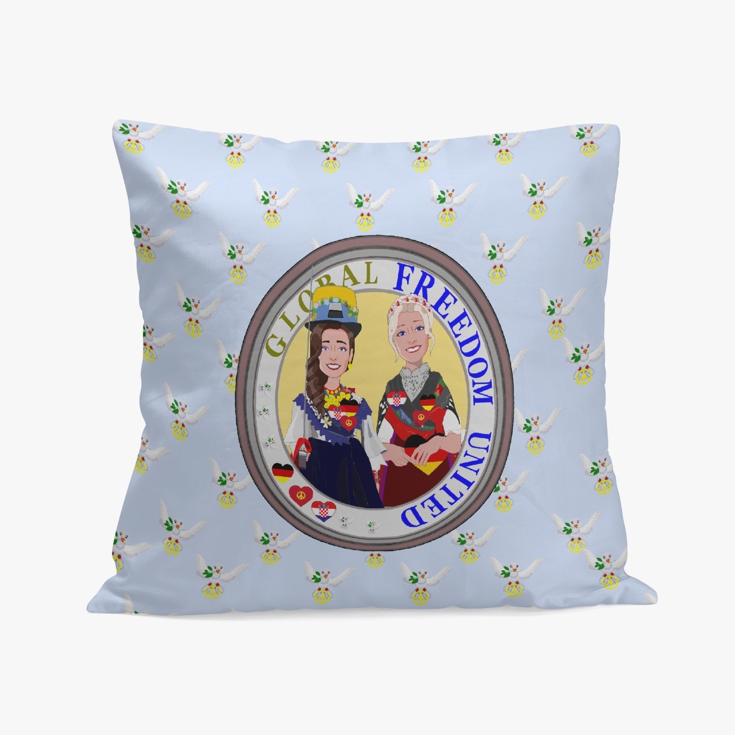 GLOBAL FREEDOM UNITED©  Women CROATIA & GERMANY LIGHT BLUE 18'' Square Pillow Cover