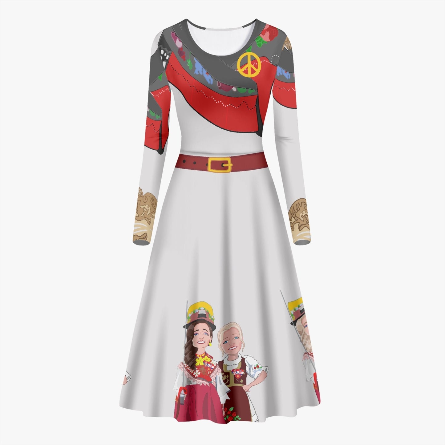 Women's Long-Sleeve One-piece Dress GLOBAL FREEDOM UNITED CROATIA & SERBIA OLD PEACE WIGHT