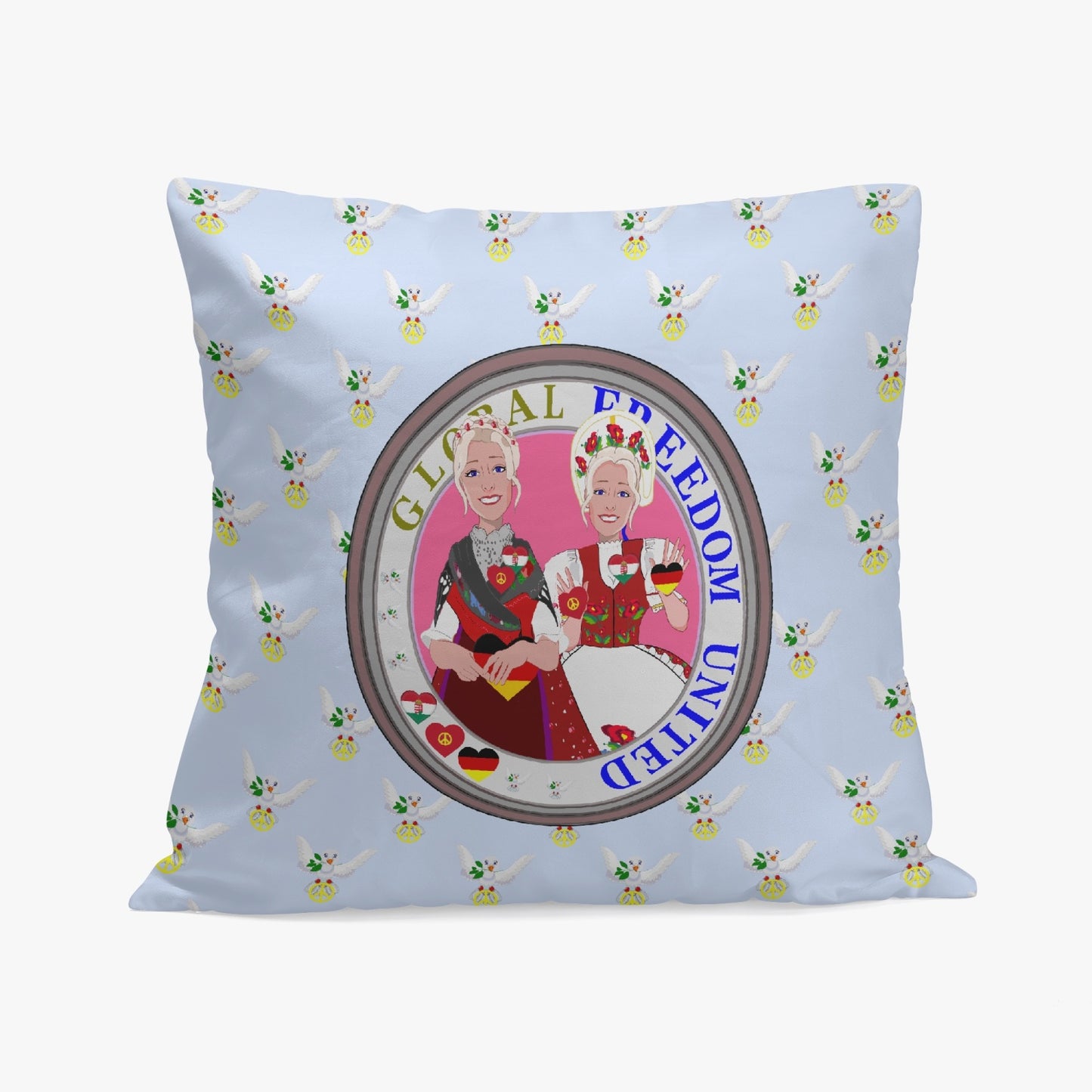 GLOBAL FREEDOM UNITED WOMEN GERMANY & HUNGARY OLD PEACE LIGHT BLUE 18'' Square Pillow Cover