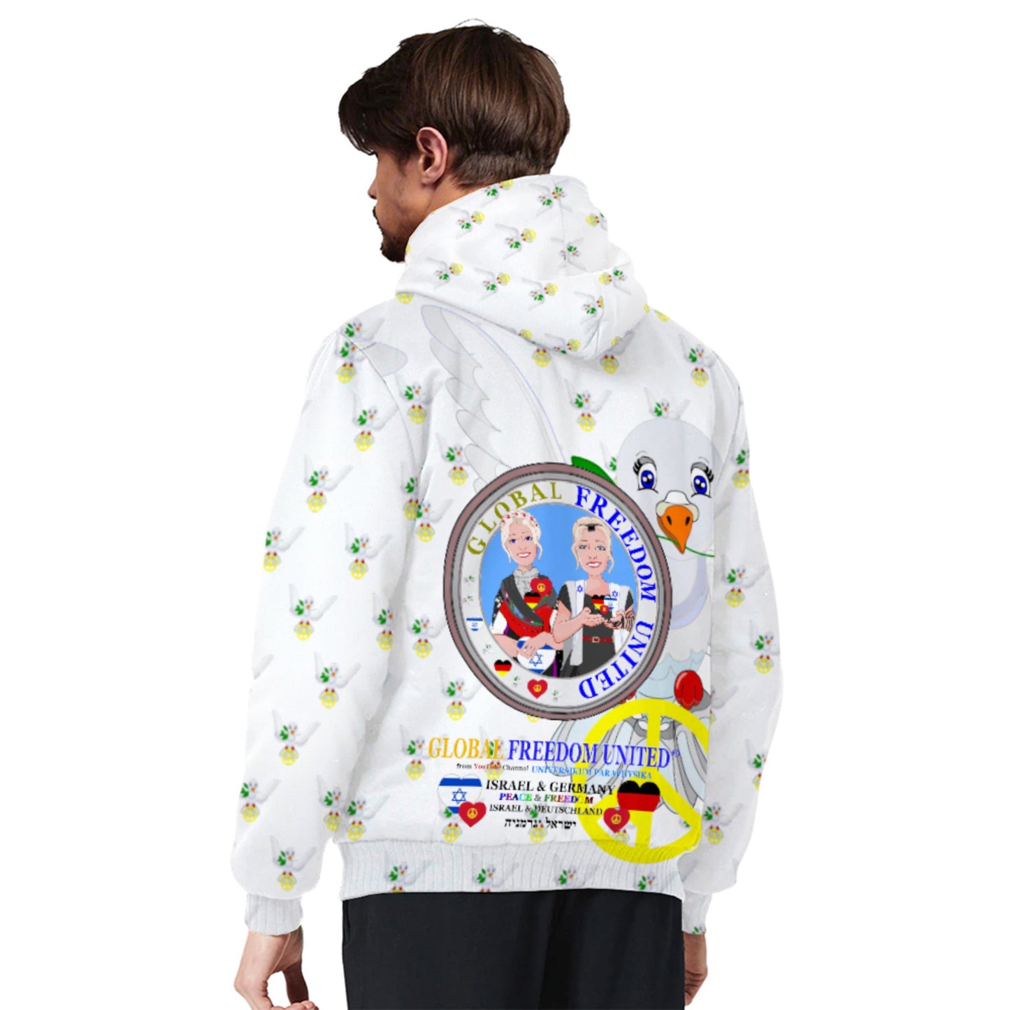 Plush Hoodie GLOBAL FREEDOM UNITED© Women Israel & Germany Old Peace Wight