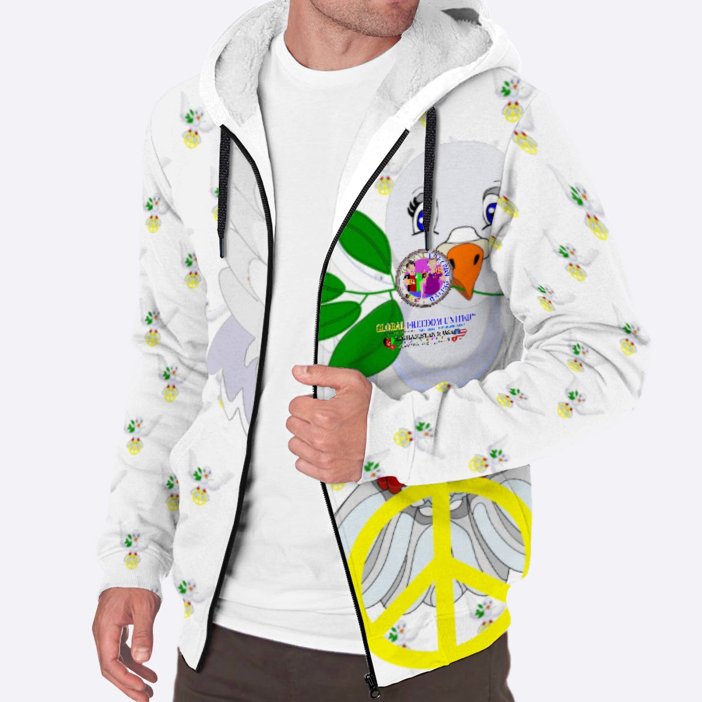 Plush Hoodie GLOBAL FREEDOM UNITED© Men AFGHANISTAN & USA Wight