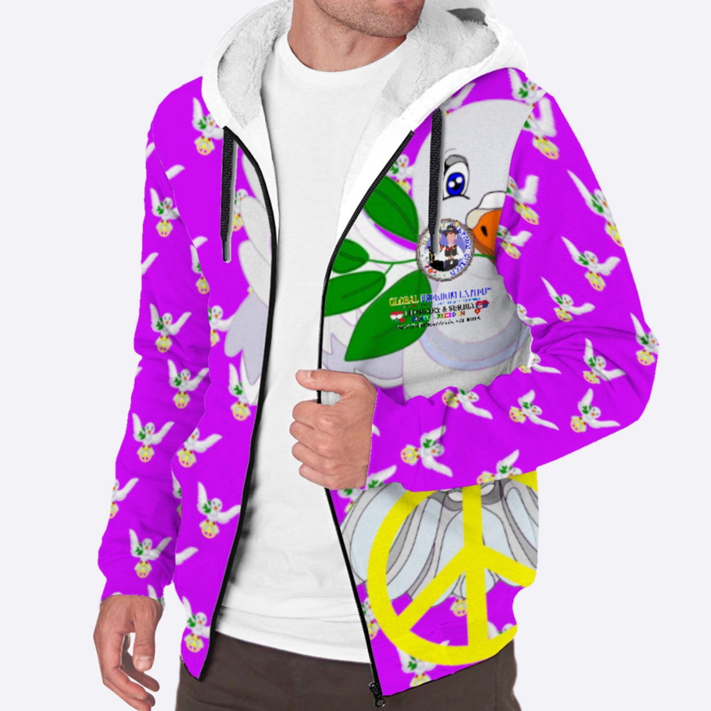 Plush Hoodie GLOBAL FREEDOM UNITED© Men Serbia & Hungary Lilac