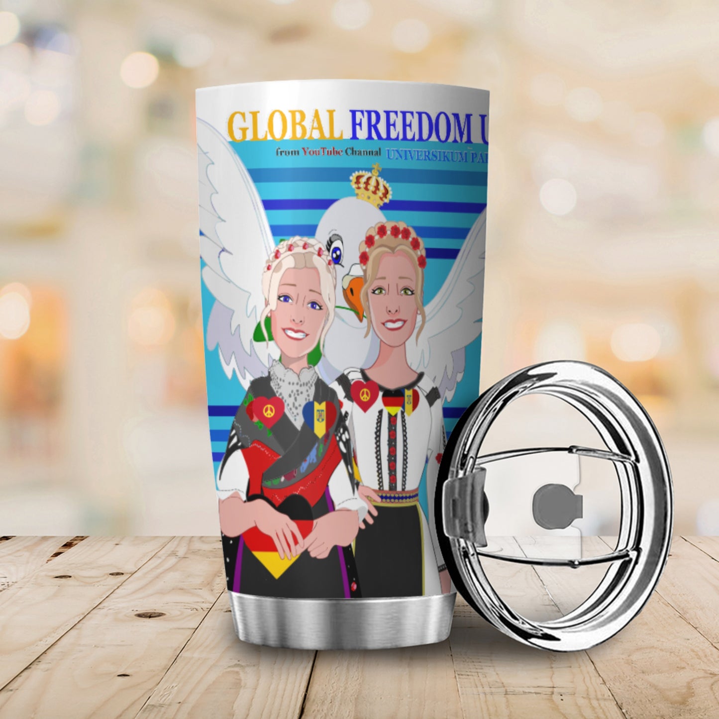 Tumbler Global Freedom United Women Romania & Germany Old Peace Blue