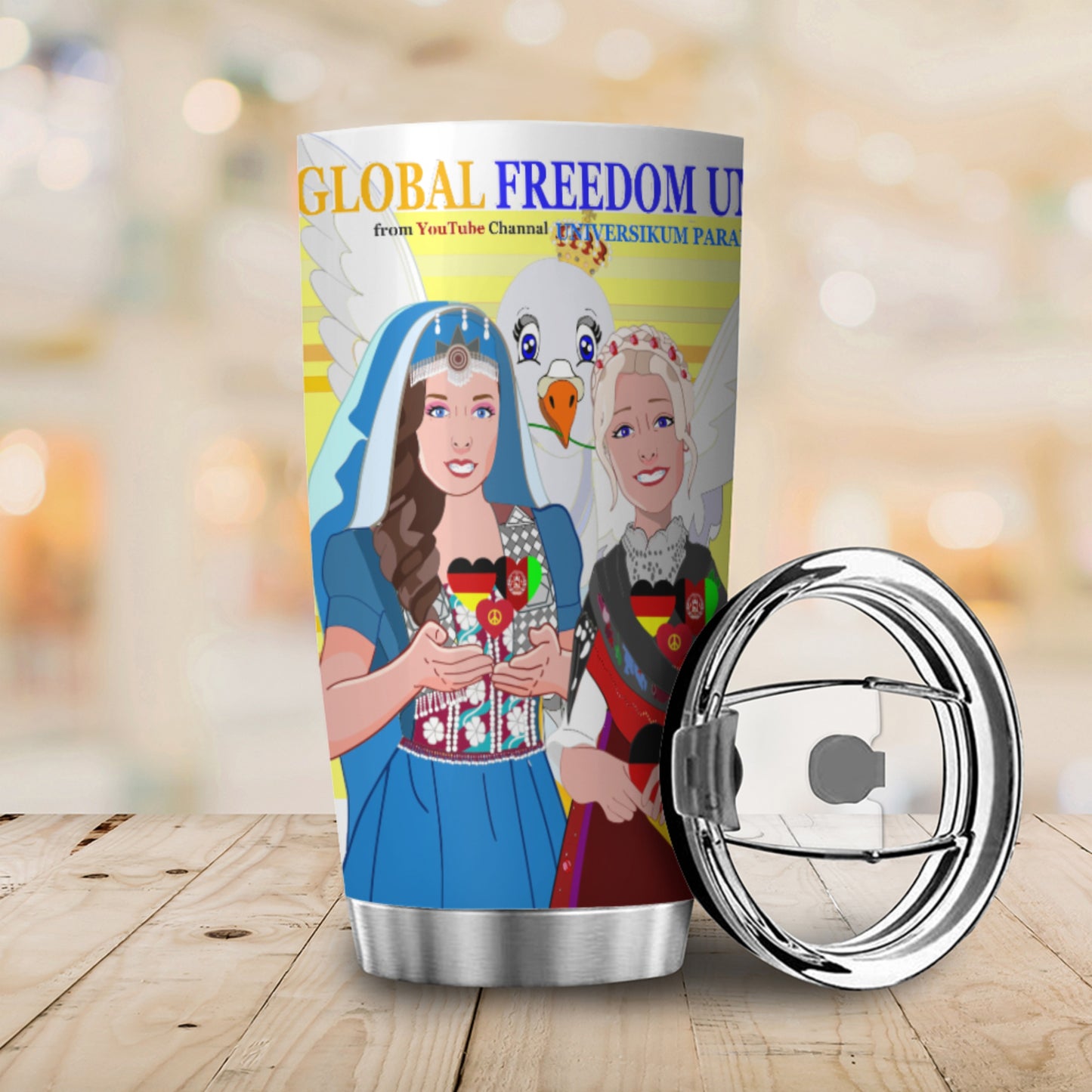 Tumbler Global Freedom United Women Afghanistan & Germany Old Peace Yellow