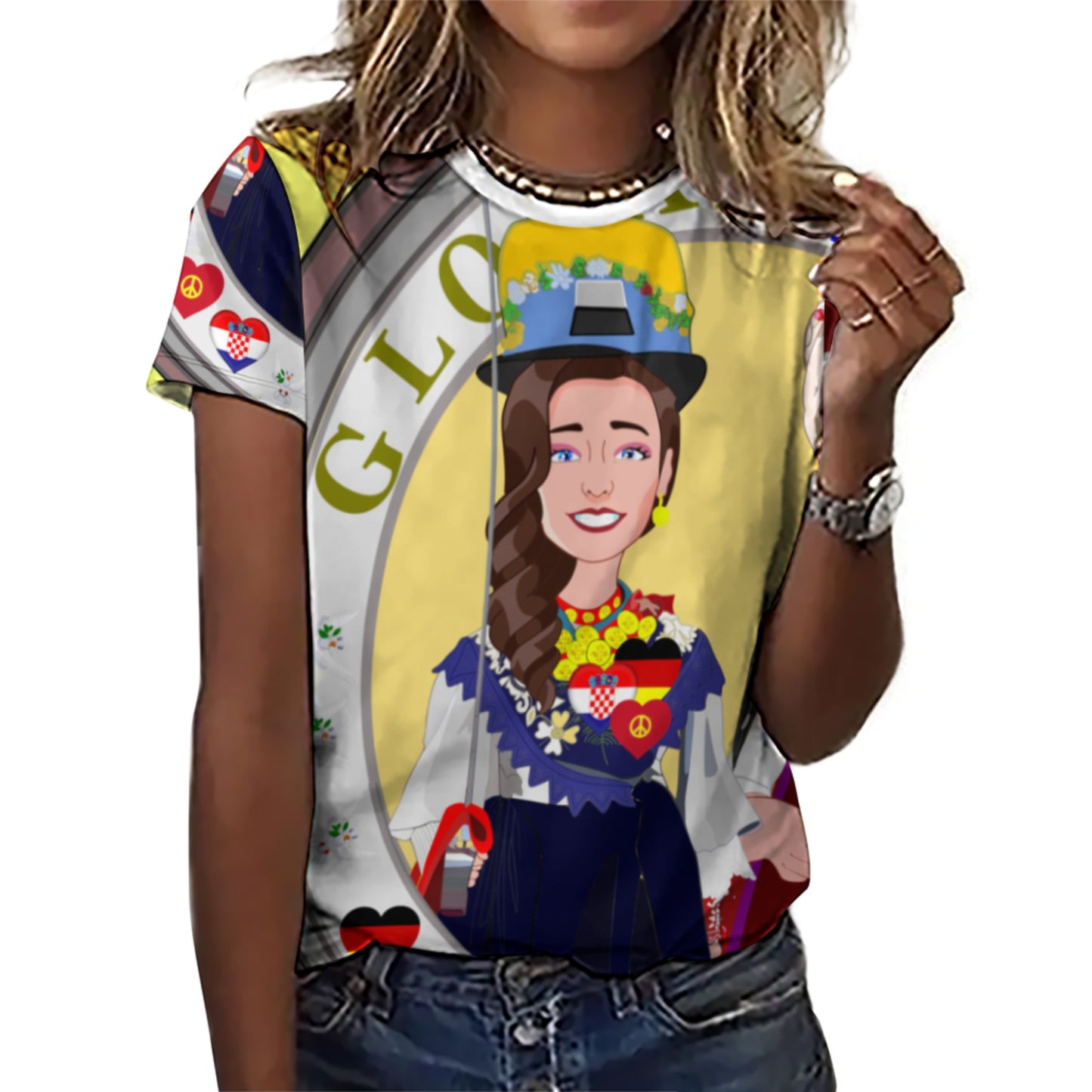 Women´s T-shirt GLOBAL FREEDOM UNITED© Women Croatia & Germany V2 1  Yellow