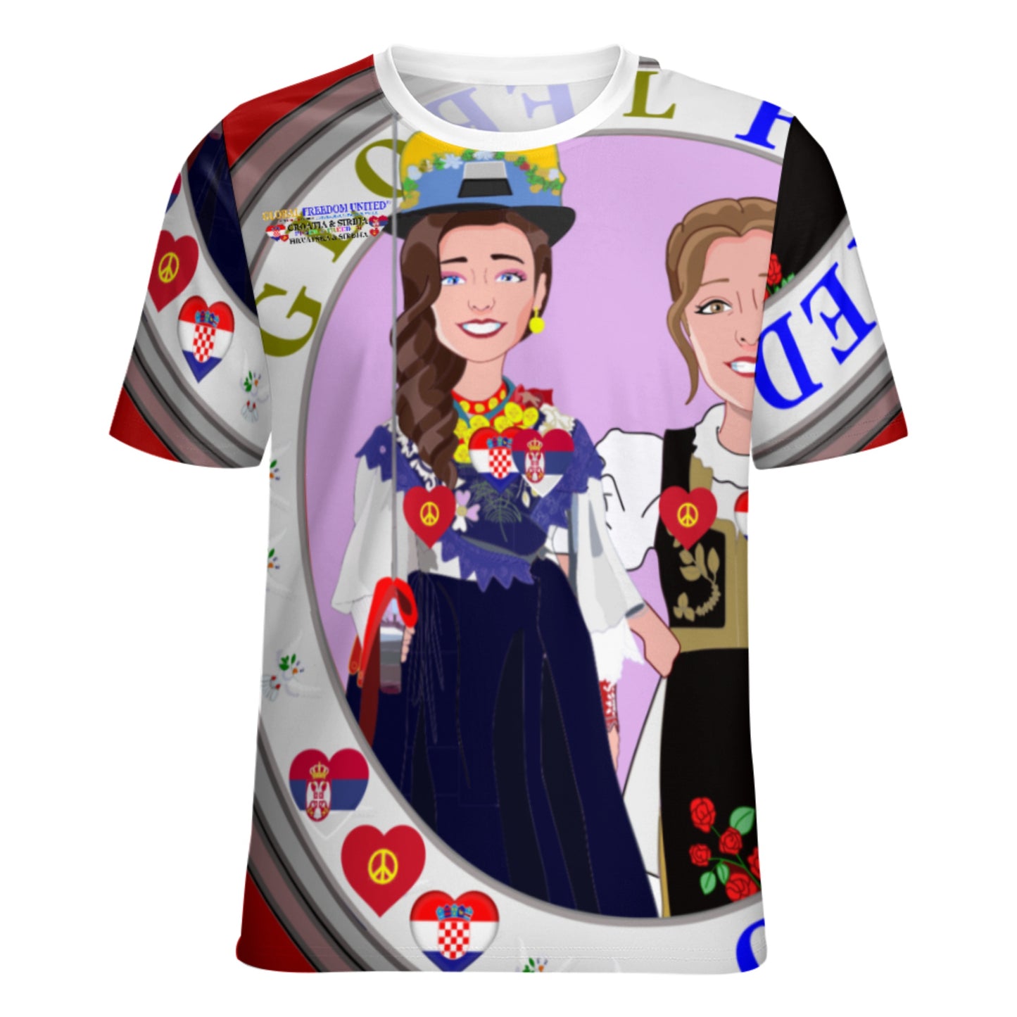 Women´s T-shirt 2 Global Freedom United Women Croatia & Serbia Old Peace Red