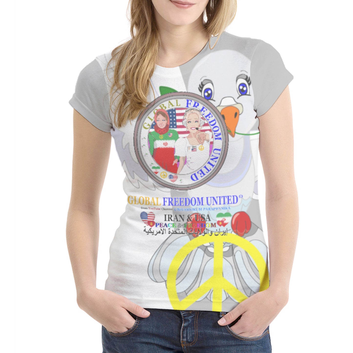 Women´s T-shirt 1 GLOBAL FREEDOM UNITED© Women Iran & USA Grey