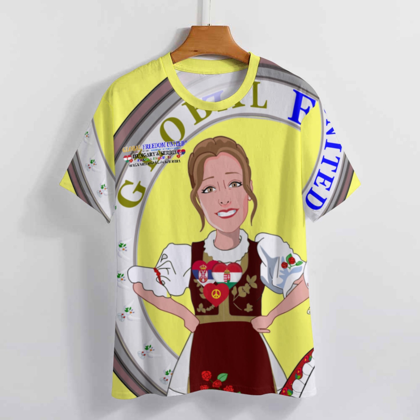 Women´s T-shirt 2 GLOBAL FREEDOM UNITED© Serbia & Hungary Yellow