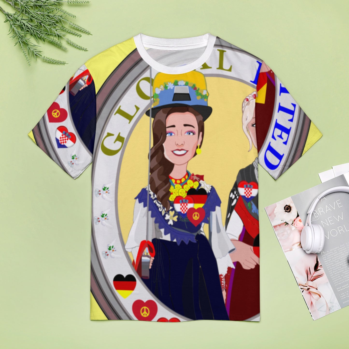 Women´s T-shirt GLOBAL FREEDOM UNITED© Women Croatia & Germany V2 1  Yellow