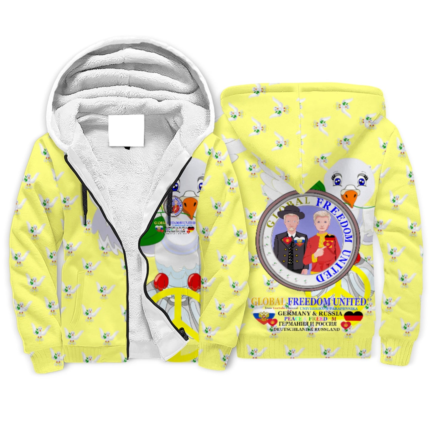 Plush Hoodie GLOBAL FREEDOM UNITED© Men Russia & Germany Yellow