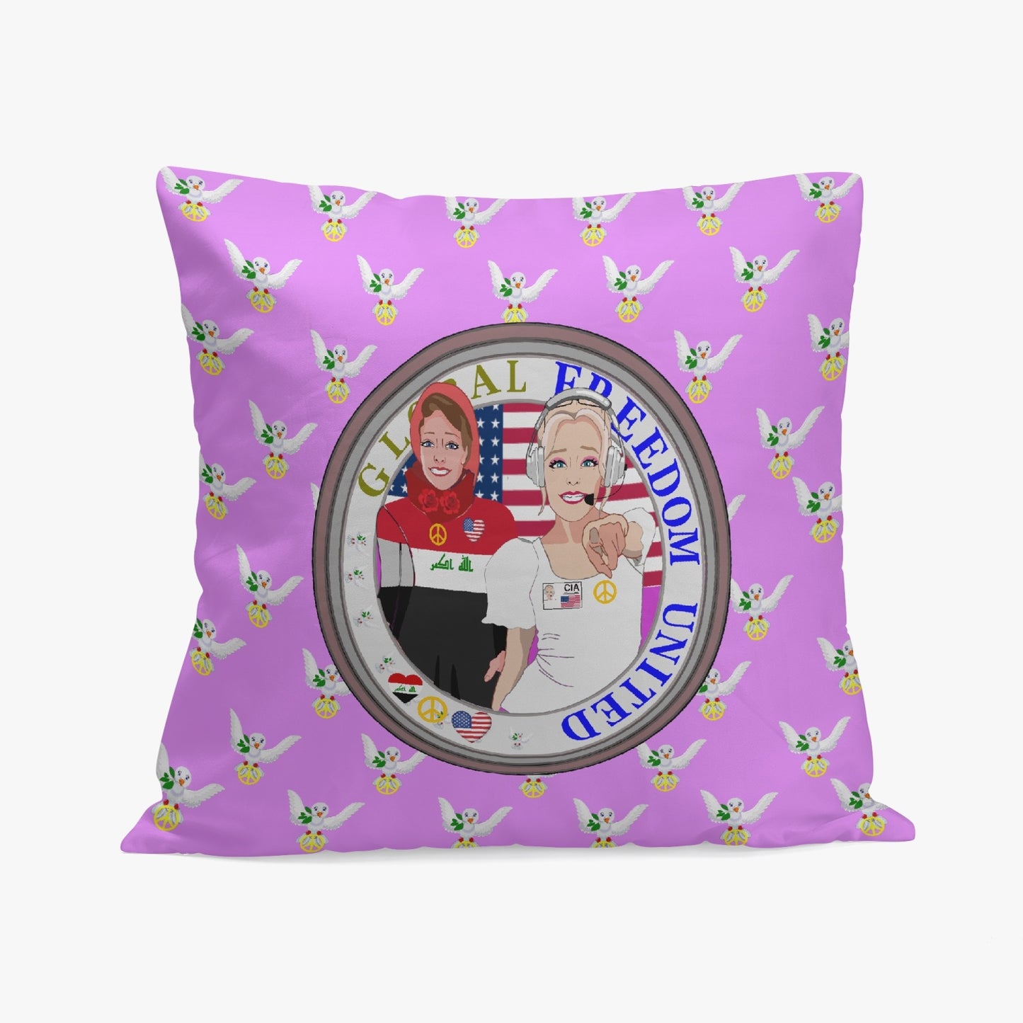 GLOBAL FREEDOM UNITED© Women IRAQ & USA LILAC 18'' Square Pillow Cover