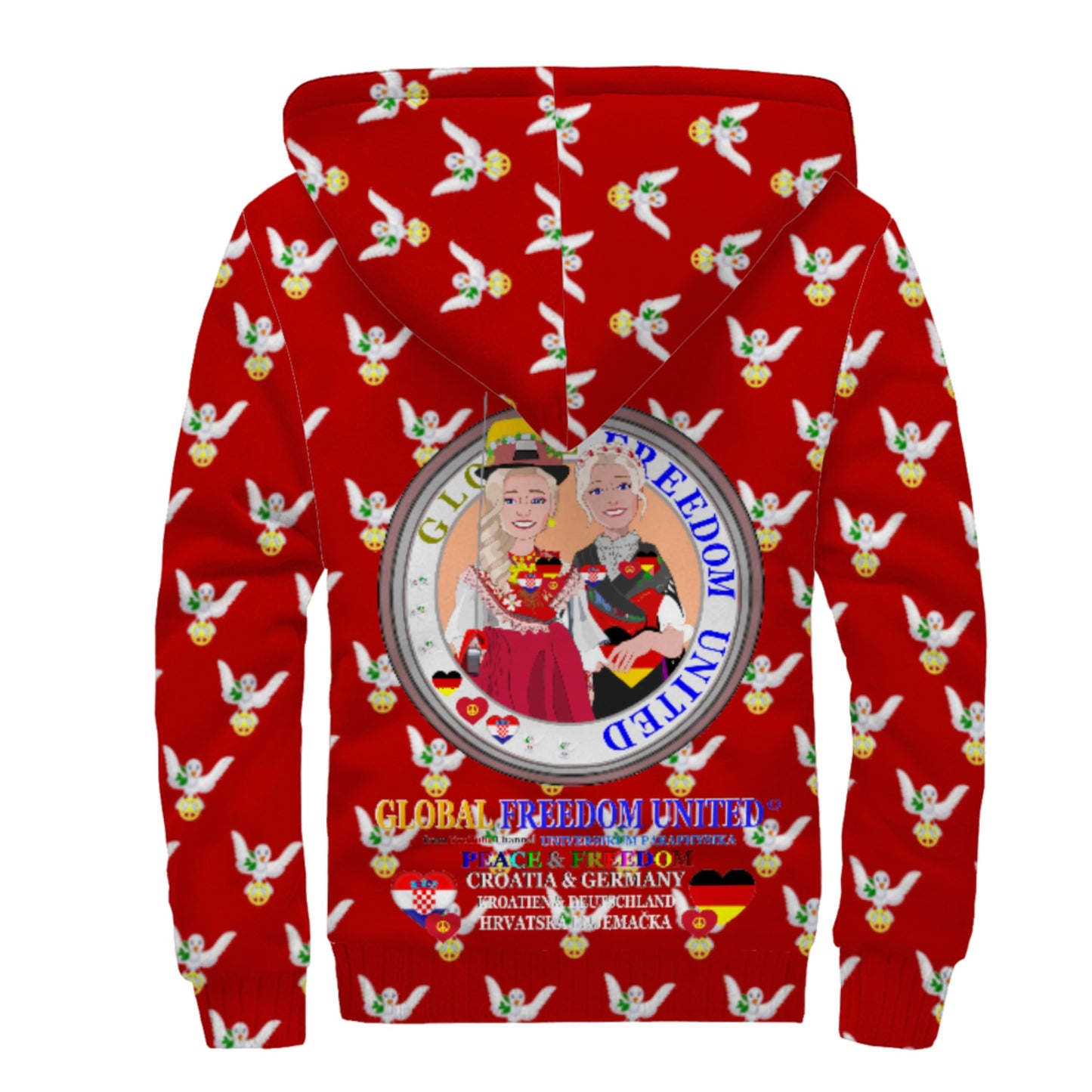 Plush Hoodie GLOBAL FREEDOM UNITED© Women Croatia & Germany V2 Red