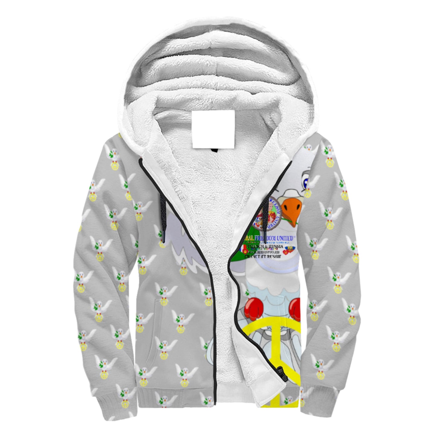 Plush Hoodie Global Freedom United French & Russia Old Peace Gey