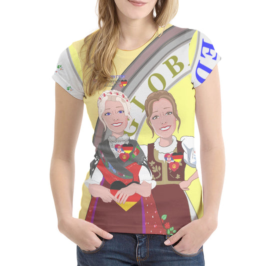 Women´s T-shirt 1 GLOBAL FREEDOM UNITED© Women Serbia & Germany V2 Yellow