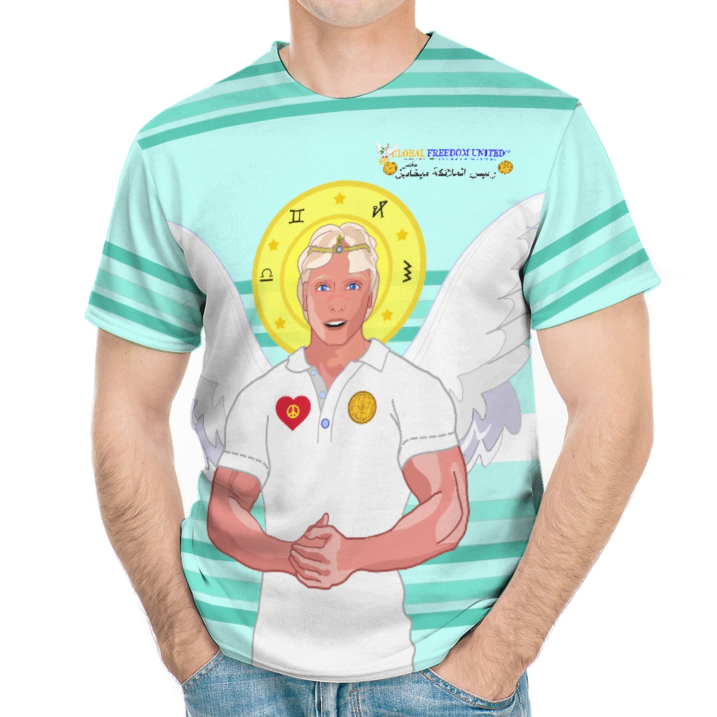 Men´s T-shirt Global Freedom United Archangel Michael Arabic V2 Light Green