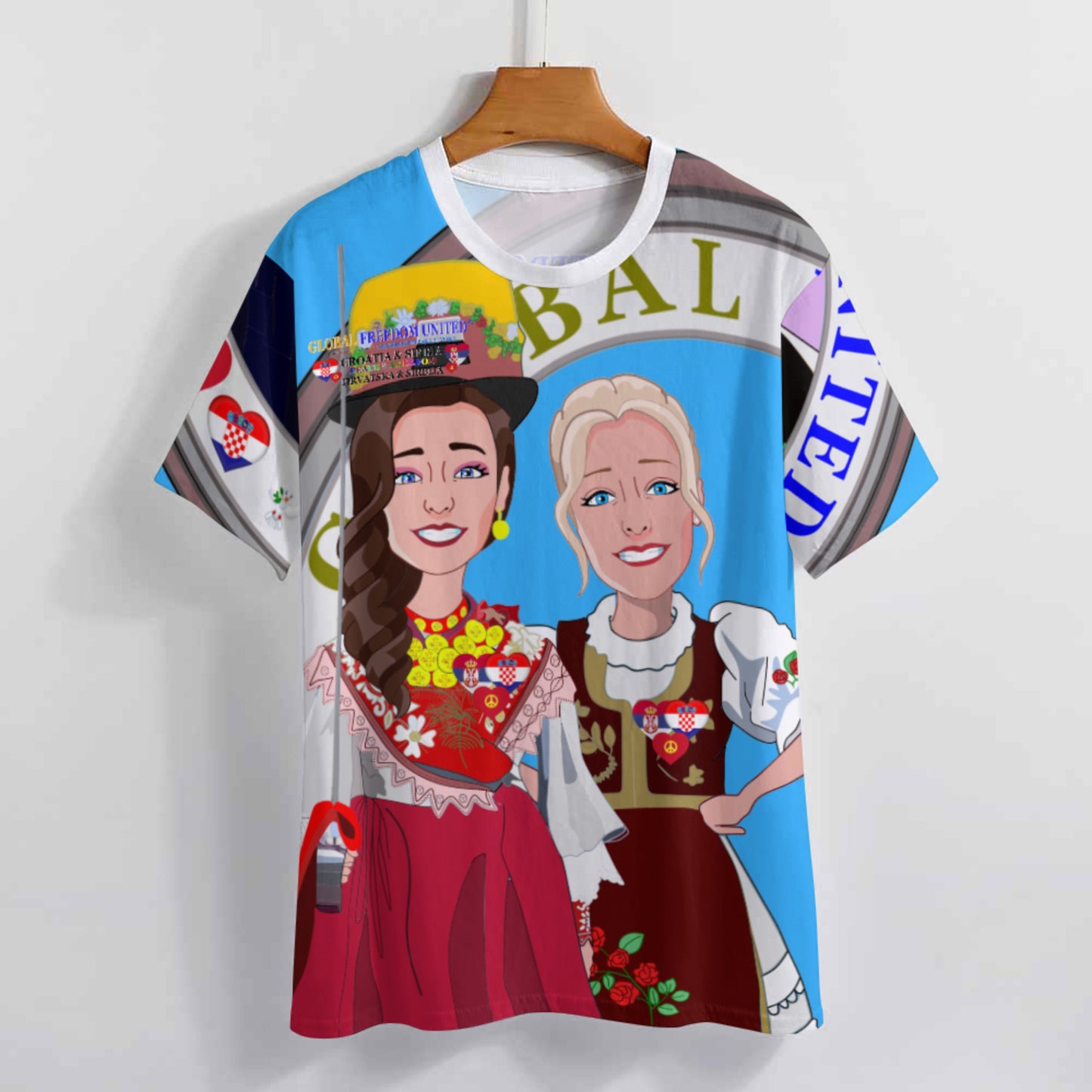 Women´s T-shirt 3 GLOBAL FREEDOM UNITED© Women Croatia & Serbia Blue