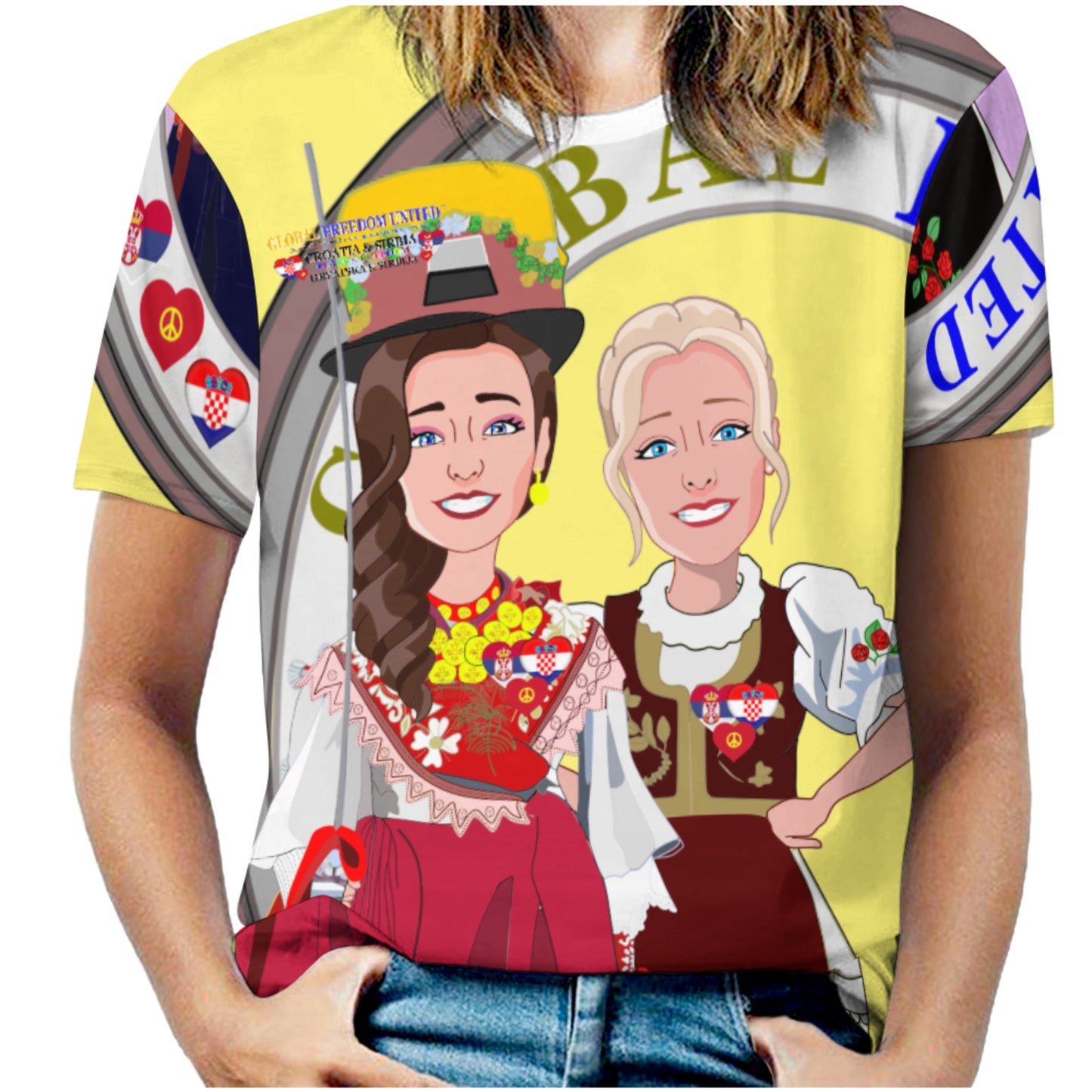 Women´s T-shirt 3 GLOBAL FREEDOM UNITED© Women Croatia & Serbia Yellow