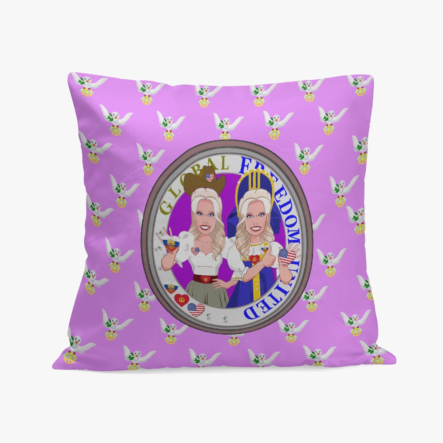 GLOBAL FREEDOM UNITED© Women USA & RUSSIA LILAC 18'' Square Pillow Cover